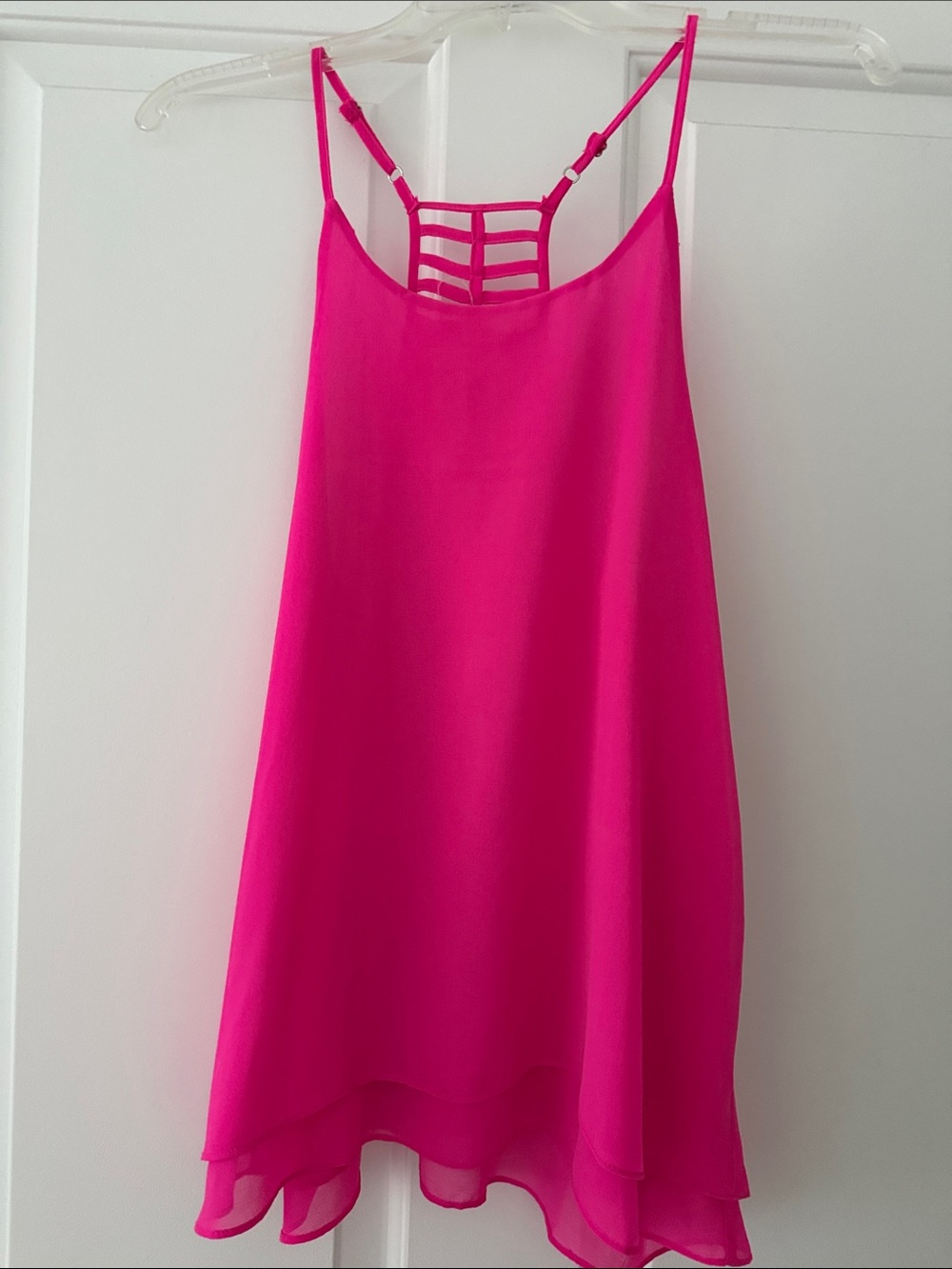 Bright Pink Strappy-Back Chiffon Cami
